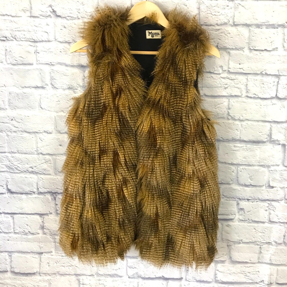 Show Me Your MuMu Brown Faux Fur Luis Vest Womens Size Small Open Front EUC